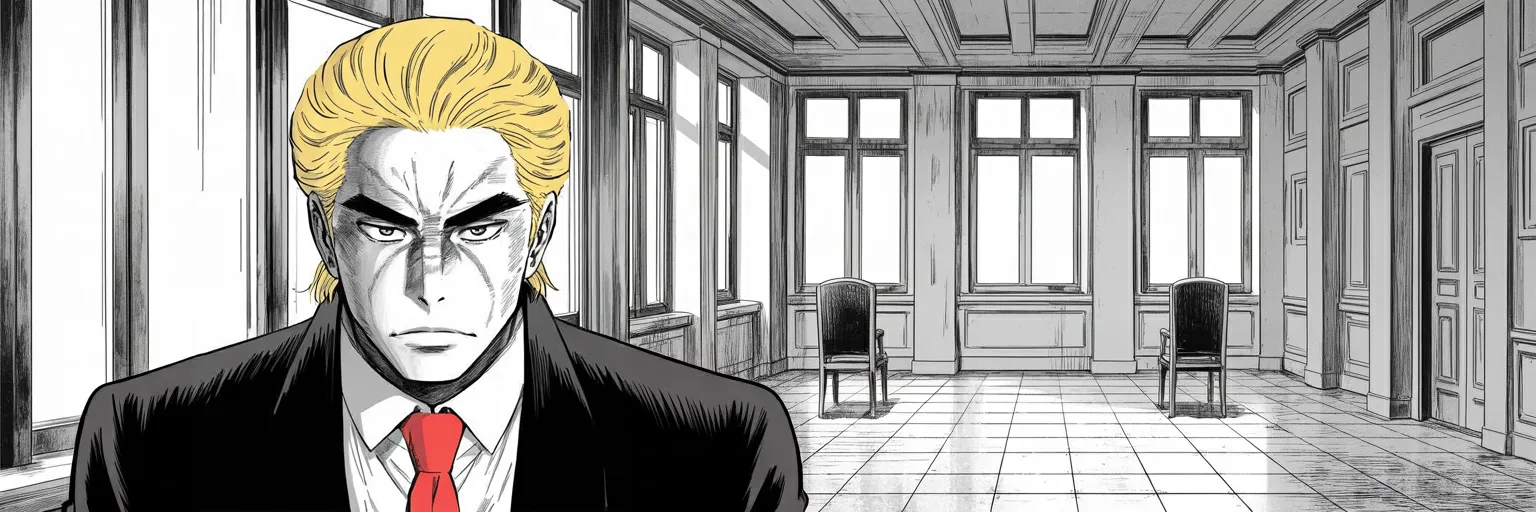 Manga panel 6 of 6, Week 563 “Big Day In Iran”: Monday morning he is in serious discussions with a new and more reasonable government, and the terms are already written down.
