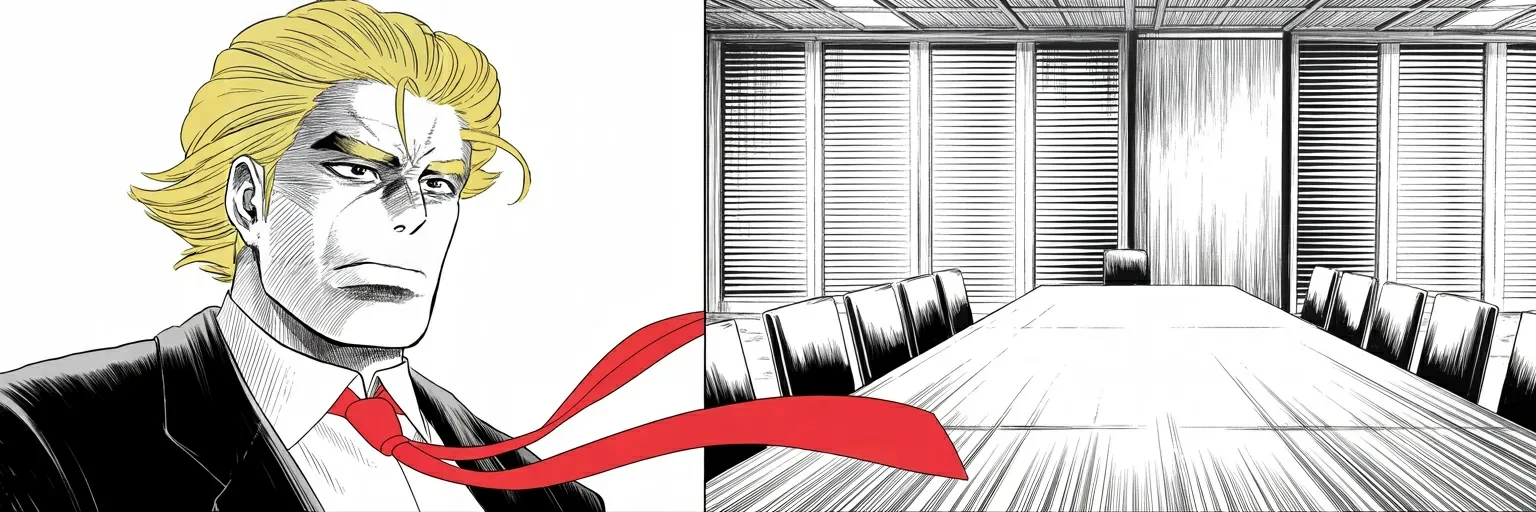 Manga panel 1 of 6, Week 567 “Thirty Minutes”: Tuesday the accounting is published: five hundred million dollars a day, soldiers and police unpaid, an SOS.