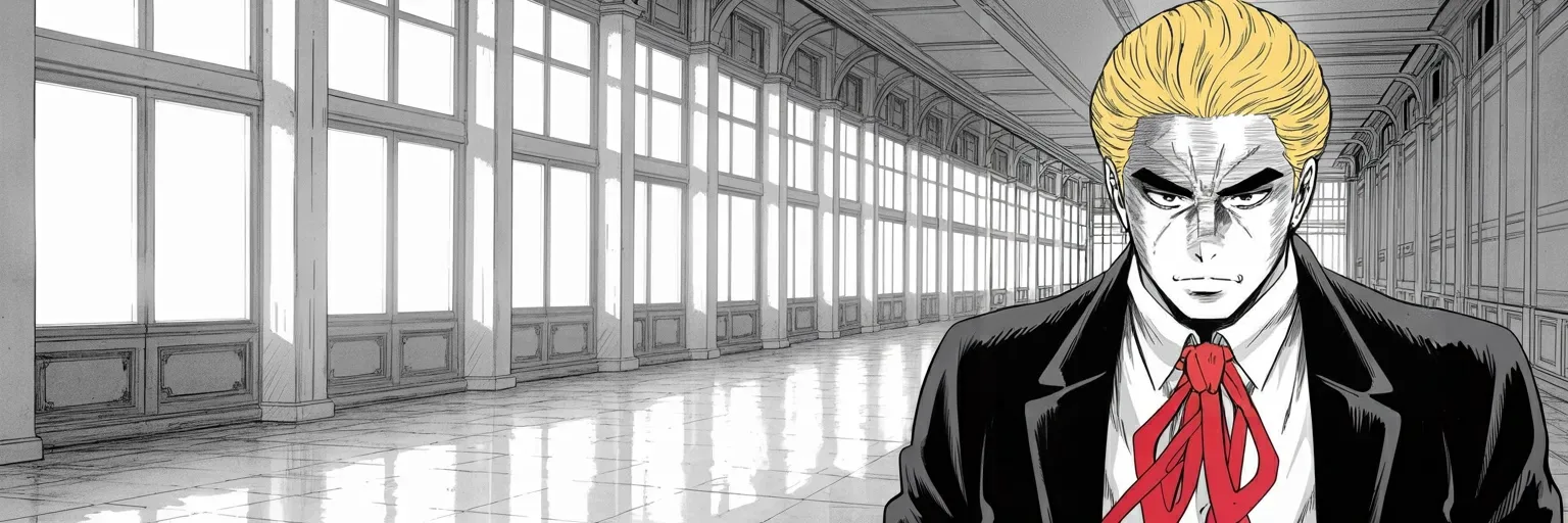 Manga panel 6 of 6, Week 569 “Under Fire”: Monday, with the war still running, he is looking forward to his trip to China and to a leader respected by all.