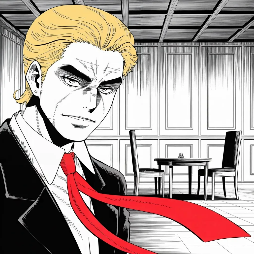 Manga panel 2 of 6, Week 570 “The Invitation”: Thursday his host calls the country a declining nation, and he agrees — about the four years before this one.