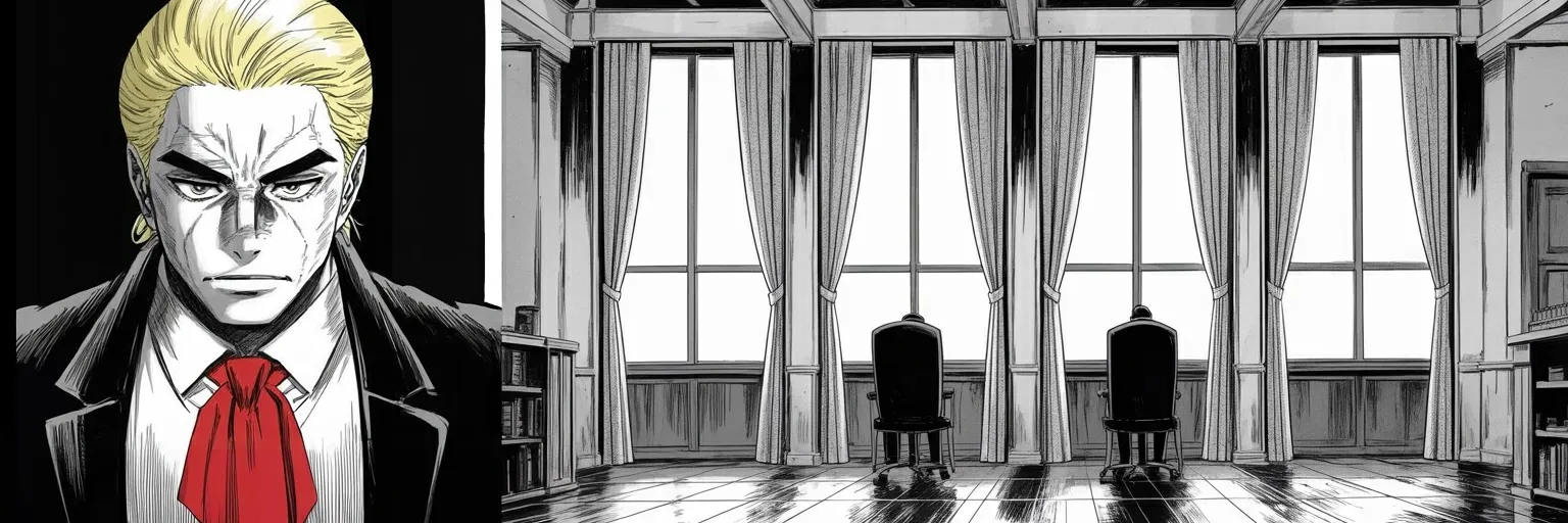 Manga panel 6 of 6, Week 570 “The Invitation”: And that evening three Gulf rulers ask him to hold the attack that was scheduled for tomorrow, and he says who asked, and when.