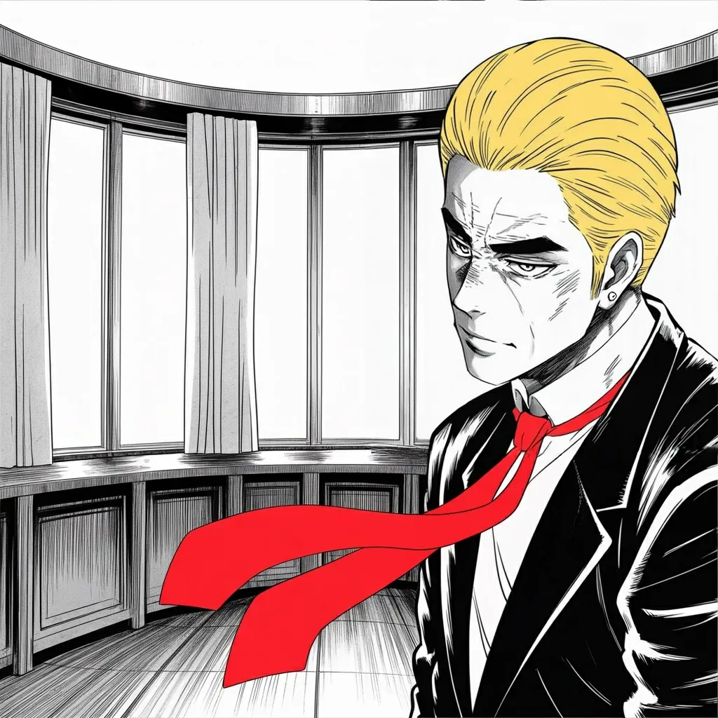 Manga panel 2 of 6, Week 571 “The Gulf Calls”: Saturday he is in the Oval Office and the call is with half the Gulf at once, and he writes down every name.