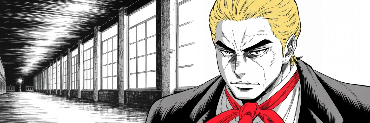 Manga panel 6 of 6, Week 577 “Two Hundred And Fifty”: Then the storm comes, the evening is cancelled, and he overrules the cancellation — he will be there at two in the morning if that is what it takes.