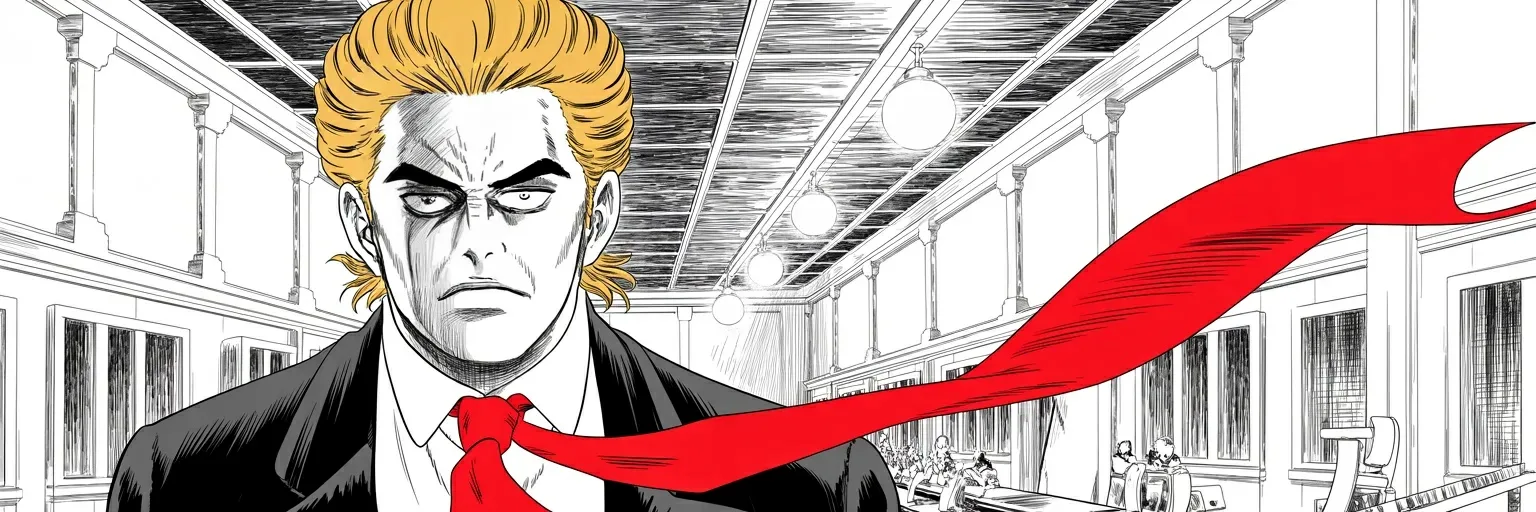 Manga panel 6 of 6, Week 578 “Locked And Loaded”: Monday the waterway is declared open with or without them, and the blockade goes back on — this time around one nation only.