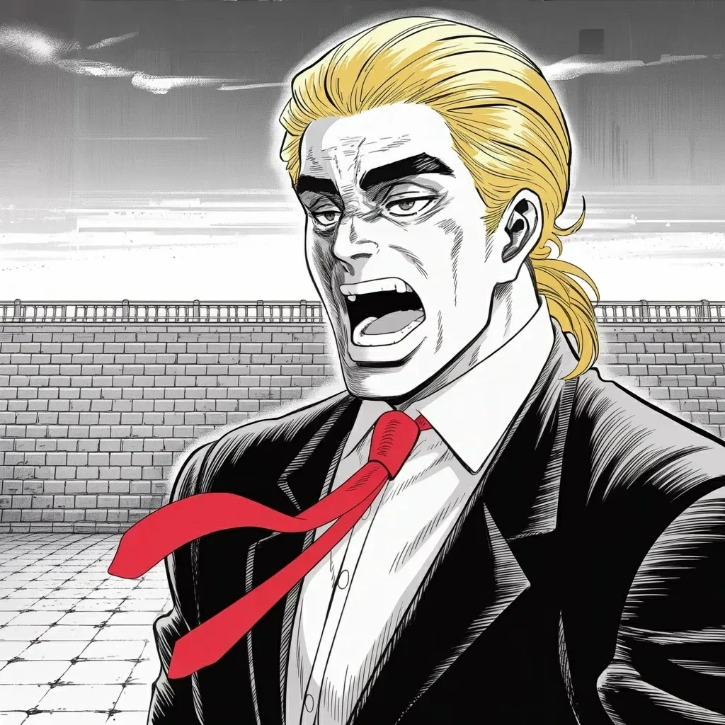 Manga panel 4 of 6, Week 582 “Too Big To Rig”: Friday two appellate judges halt the work at the East Wing, and explain, in a phrase he will not let go of, that a president is a temporary tenant of the house.