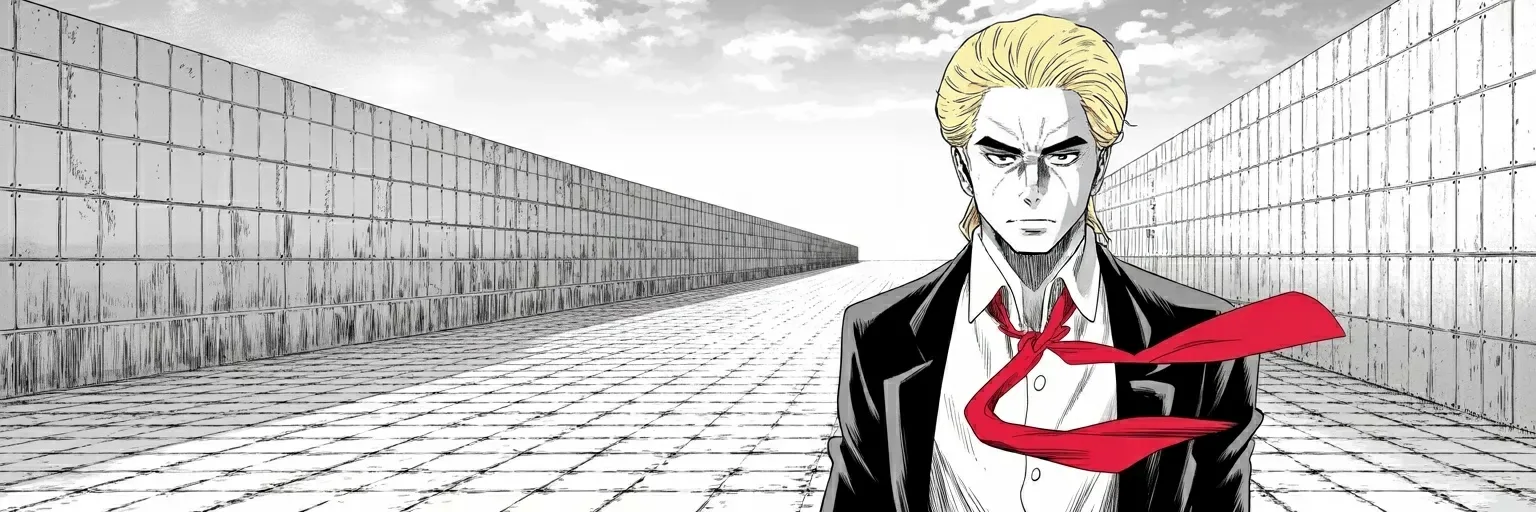 Manga panel 1 of 6, Week 583 “A Wall of Steel”: Wednesday morning he reports from the last front: the Strait is his, the blockade is a wall of steel, and the enemy has no navy, no air force and no money.