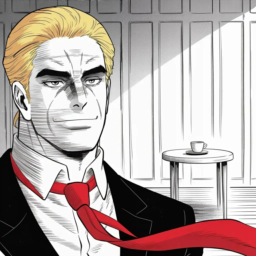 Manga panel 2 of 6, Week 586 “New America”: Wednesday morning, with the strait under the country's control, he asks whether it should carry his own name: it would be hotter than ever before.
