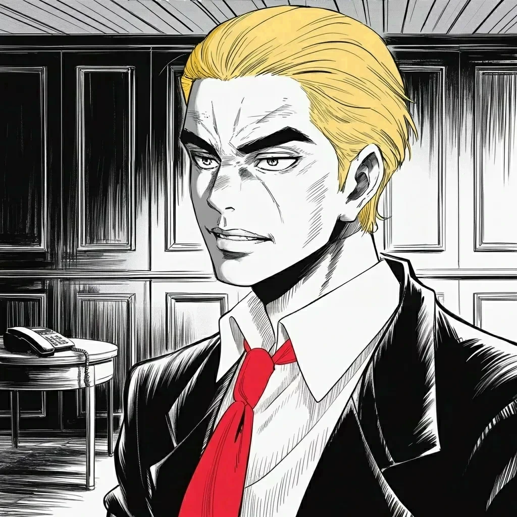 Manga panel 4 of 6, Week 586 “New America”: Friday the star witness from the New York cases, the fixer whose office was raided at the end of the first volume, fully recants his testimony.