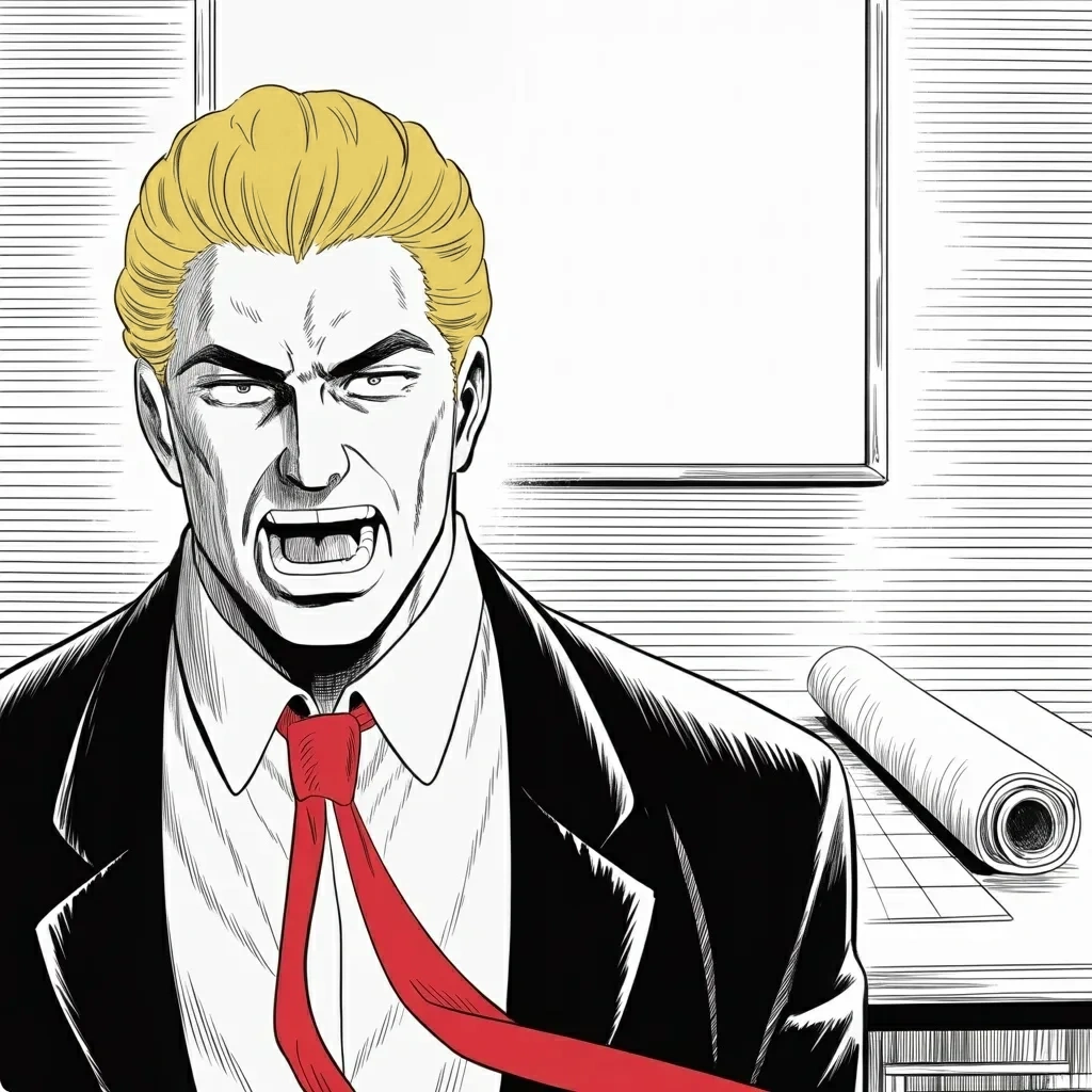 Manga panel 4 of 6, Week 588 “Time Is Our Enemy”: Friday evening, breaking news: an agreement with Denmark and Greenland gives the country permanent control over the island's security, at no cost. An infinite life agreement, he writes. There is no end.