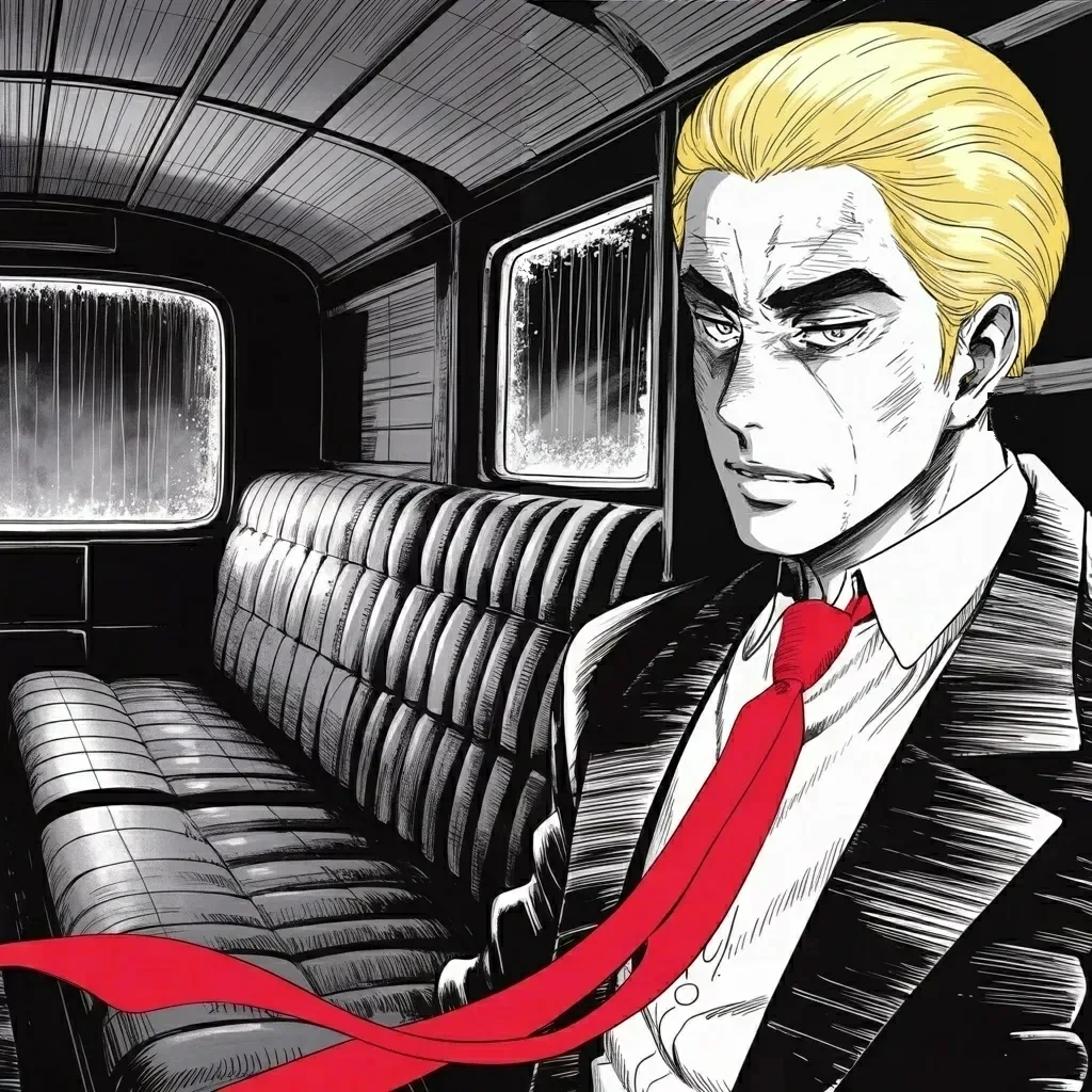 Manga panel 3 of 6, Week 590 “Stone Cold Losers”: Thursday evening the weather grounds the planes and helicopters and they want him to postpone. No way, he says, and the motorcade drives up from Texas to Oklahoma faster than it has ever gone.