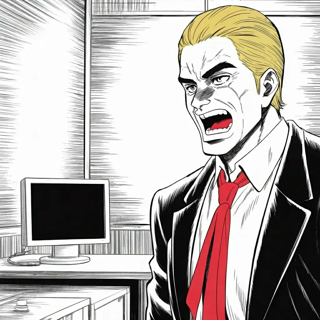 Manga panel 3 of 6, Week 591 “Eight Wars”: Thursday afternoon the machines get their final word: the White House considers anyone who still says artificial intelligence, instead of super intelligence, the enemy.